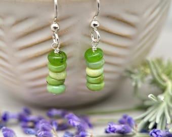 Green Chrysoprase and Solid 925 Sterling Silver Earrings