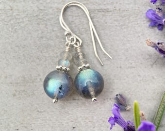 Glowing Labradorite and Sterling Silver Earrings - Aurora Borealis Northern Lights Stone