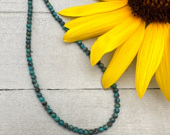 Teal Turquoise and Sterling Silver Beaded Necklace