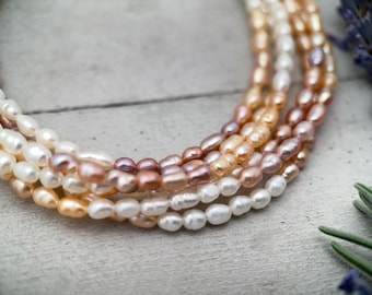 Multicolor Freshwater Pearl Necklace - Sterling Silver, Pink Peach White Pearl Jewelry, Baroque Rice Layering Necklace, Gift for Her