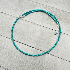 Turquoise Beaded Necklace – 2mm Faceted Blue-Green Gemstones with Sterling Silver – Handmade in the USA
