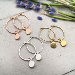 Charm Hoop Earrings Available in Solid 925 Sterling Silver, 14k Yellow or Rose Gold Fill