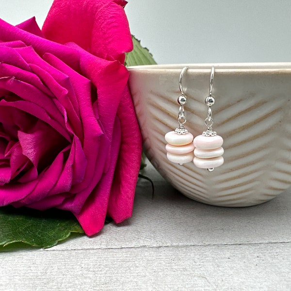 Pink Queen Conch Shell and Solid Sterling Silver Earrings