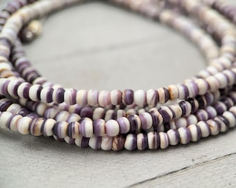 Wampum Shell Necklace • White & Purple Beaded • Sterling Silver • Coastal Shell Jewelry • Minimal Layering Necklace