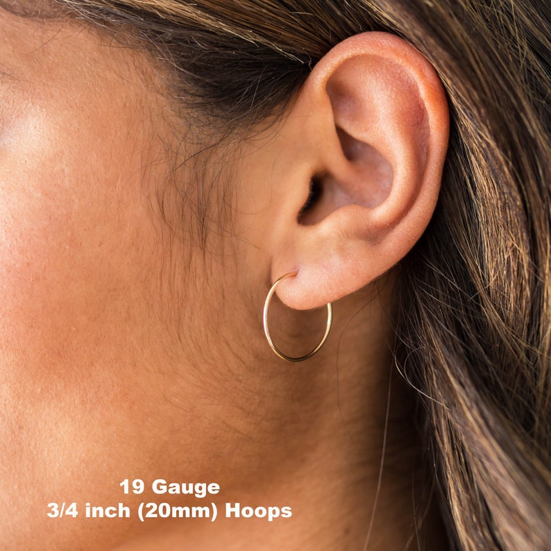 Large Gold Hoop Earrings in 14K Gold Yellow Fill. Thin Lightweight Hoops, Perfect for Sensitive Ears. Choose your size: 2 inch and smaller image 10