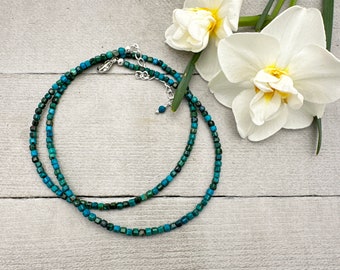 Faceted Beaded Shattuckite and Sterling Silver Silver Necklace