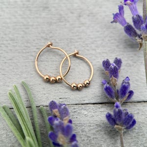 Small 14k Rose Gold Fill Hoop Earrings with 3 Beads