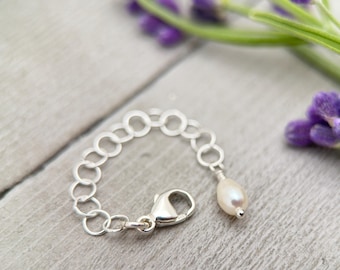 Jewelry Extender Lengthener | Solid 925 Sterling Silver | Freshwater Pearl Charm | Choose Your Size | Perfect for Layering Necklaces