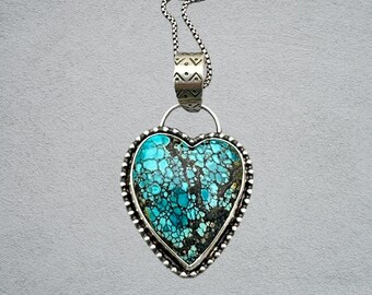 Turquoise Heart and Sterling Silver Pendant Necklace