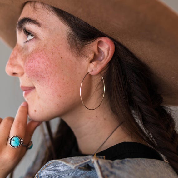 Large Silver Hoop Earrings | Solid 925 Sterling Silver | Hypoallergenic Lightweight Jewelry