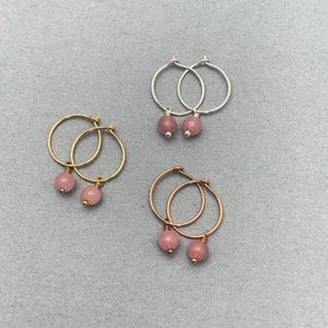 Rose Quartz Charm Hoop Earrings. Available in Solid 925 Sterling Silver, 14k Yellow or Rose Gold Fill image 6