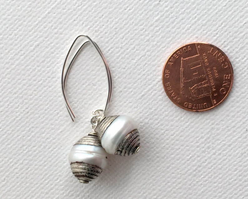 Freshwater Pearls Capped with Tibetan Silver Accented with Sterling Silver Tibetan Silver Pearl Earrings