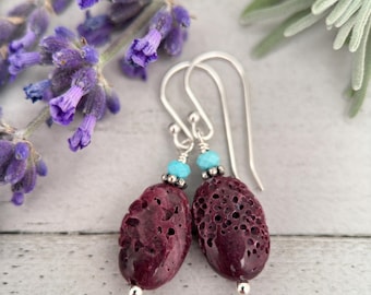 Purple Spiny Oyster Earrings - Turquoise &  Sterling Silver - Southwest Style Shell Jewelry