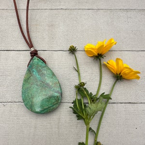 Chrysocolla, Sterling Silver, and Leather Necklace
