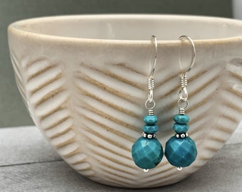 Teal Turquoise and Sterling Silver Earrings