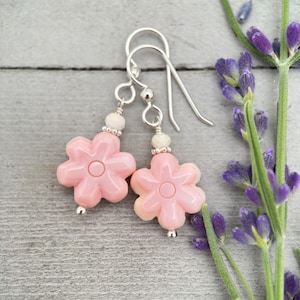 Queen Conch Shell Earrings | Blush Pink Flower Earrings with Solid 925 Sterling Silver | Tropical Beach Floral Jewelry Gift