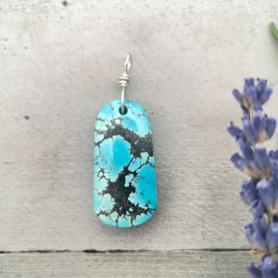 Turquoise Pendant | Small AAA Sky Blue Natural Turquoise | Sterling Silver Layering Jewelry