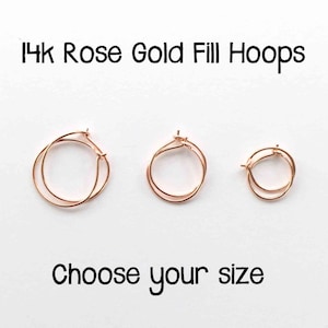 Kleine Rose Gold Creolen. 14K Rose Gold Filled Huggie Sleeper Creolen. Dünne kleine hypoallergene verlassen in Ohrringe Männer Frauen Kinder