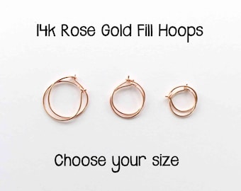 Little Rose Gold Hoops | 14K Rose Huggie Tiny Sleeper Earrings | 24/7  Hypoallergenic