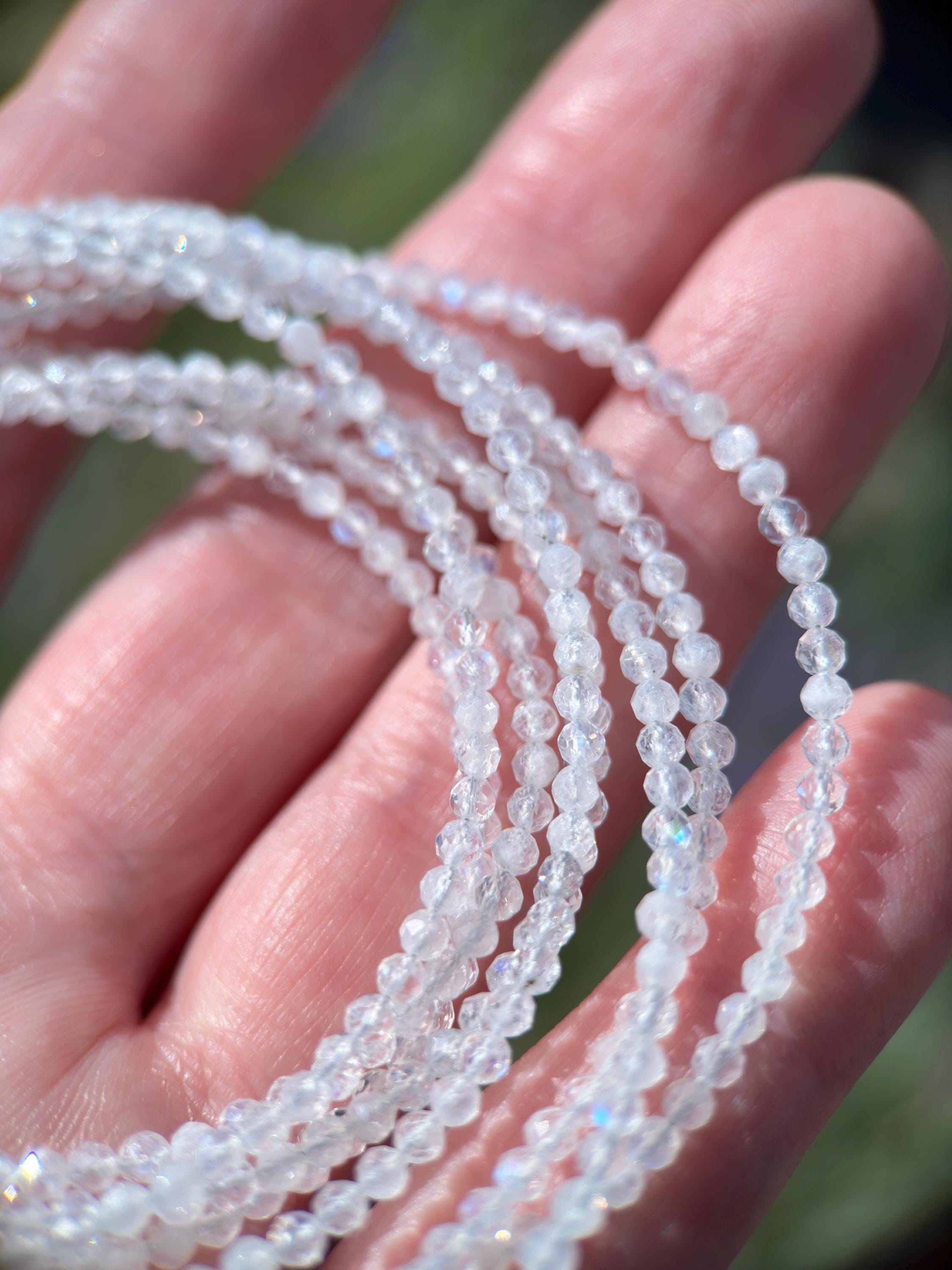 Collier Rond Facetté En Pierre De Lune Naturelle - Perles 2-3 Mm - Longueur 18 Pouces