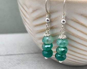 Mystic Green Onyx and Sterling Silver Earrings. Faceted Bling Sparkly