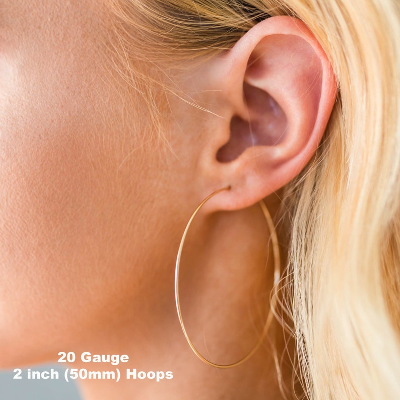 Big Hoop Earrings. Sterling Silver Hoops. Solid 925 Sterling Silver Loops. 18mm Hoops, 25mm Hoops, 38mm Hoops, 50mm Hoops, 20 Gauge Hoops image 10