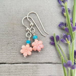 Turquoise and Pink Conch Shell Earrings | Sterling Silver Southwest Boho Coastal Jewelry