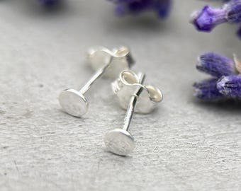 Silver Dot Stud Earrings - Solid 925 Sterling Silver - Minimalist Flat Circle Posts For Him or Her