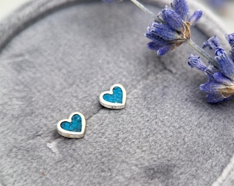 Tiny Turquoise Sterling Silver Heart Stud - Inlay Post Earrings