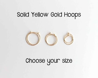 14k Solid Gold Hoops | 18k Solid Gold Hoops | Thin YELLOW Gold Small Hoop Earrings