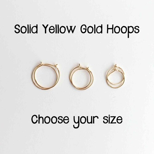 14k Solid Gold Hoops. 18k Solid Gold Hoops. Thin Solid YELLOW Etsy