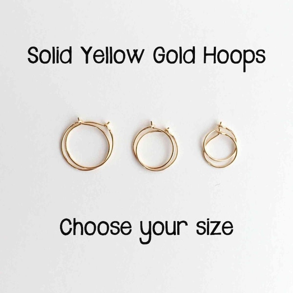 14k Solid Gold Hoops. 18k Solid Gold Hoops. Thin Solid YELLOW Gold Hoops in 14k or 18k. Small Hoop Earrings. Real Gold Earrings. Solid Gold