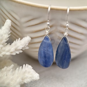 Blue Kyanite Drop and Sterling Silver Earrings