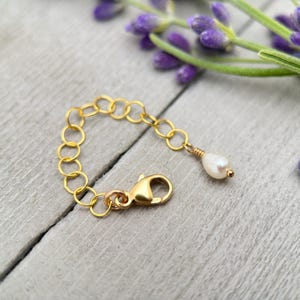 14k Yellow Gold Fill Necklace Extender with White Pearl Charm | Add 1–6 Inches to Necklaces, Bracelets & Anklets | Untangle Layered Necklace