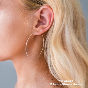 Large Silver Hoop Earrings. Solid 925 Sterling Silver Hoops. Lightweight Hoops. 2 inch Hoops, 1-1/2 inch Hoops, 1 inch Hoops, 3/4 inch Hoops image 2