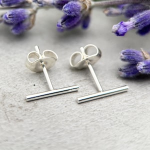 Bar Line Stud Earrings in Solid 925 Sterling Silver. T Studs, Staple, Line Earrings