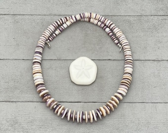 Purple Wampum Quahog Shell Necklace - Sterling Silver - Graduated Statement Jewelry