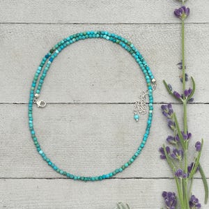 Turquoise Beaded Necklace – 2mm Faceted Blue-Green Gemstones with Sterling Silver – Handmade in the USA