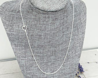 スターリングシルバーチェーンネックレス｜アシンメトリーハート｜イタリア製ソリッド925ジュエリー