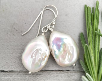 Baroque Pearl Earrings • Sterling Silver • June Birthstone • White Bridal Jewelry