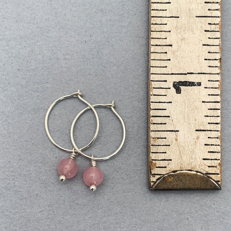 Rose Quartz Charm Hoop Earrings. Available in Solid 925 Sterling Silver, 14k Yellow or Rose Gold Fill image 3