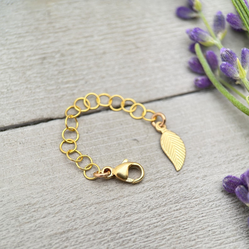 14k Yellow Gold Fill Necklace Extender with Feather/Leaf Charm - Custom Length 1–6 Inch - Perfect for Layered Necklaces, Bracelets & Anklets image 1