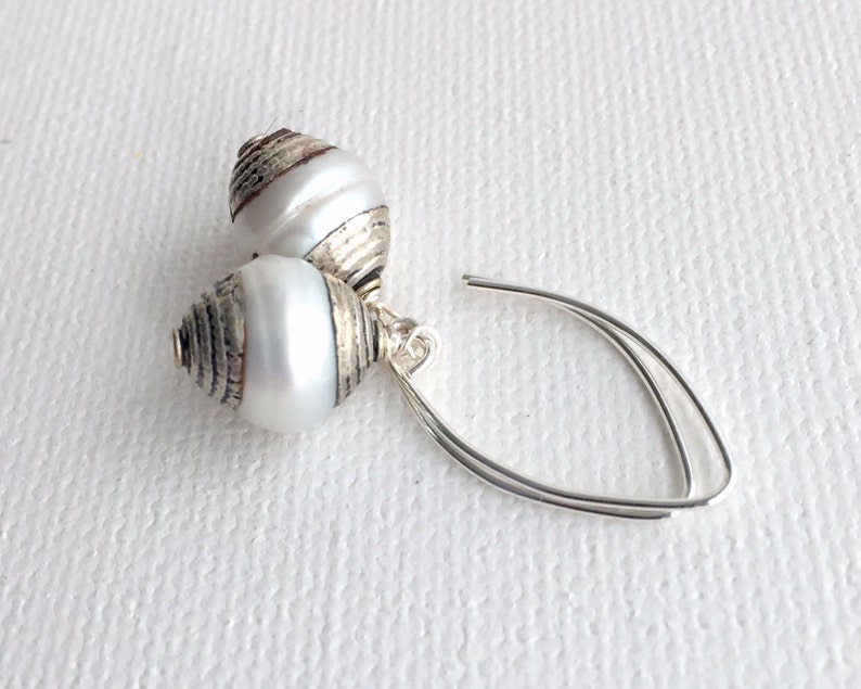 Freshwater Pearls Capped with Tibetan Silver Accented with Sterling Silver Tibetan Silver Pearl Earrings