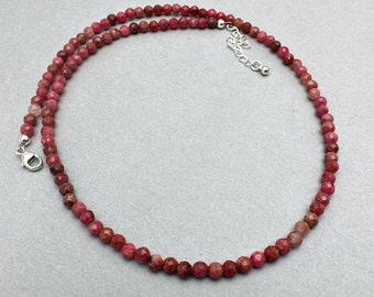 Norwegian Thulite and Sterling Silver Necklace. Rosaline Stone, Pink Zoisite - LAST ONE