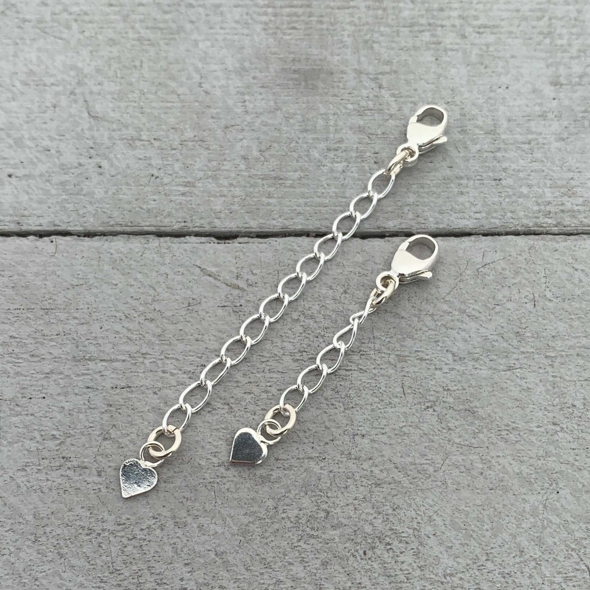 2 Necklace Chain Extender - 925 Sterling Silver - Split Ring and Puff  Heart, 2 Inch Extension