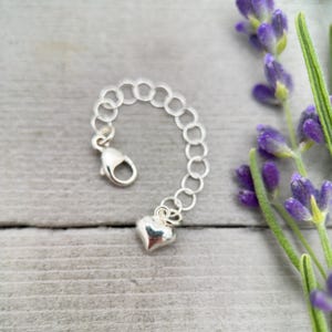 Sterling Silver Necklace Extender with Heart Charm - Choose Your Size - Interchangeable - Perfect for Layered Necklaces, Bracelets & Anklets