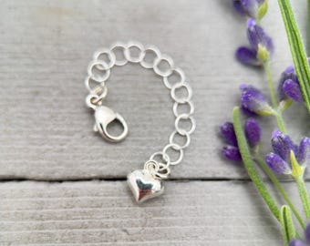 Sterling Silver Necklace Extender with Heart Charm - Choose Your Size - Interchangeable - Perfect for Layered Necklaces, Bracelets & Anklets