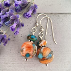 Spiny Oyster Shell, Kingman Turquoise and Sterling Silver Earrings