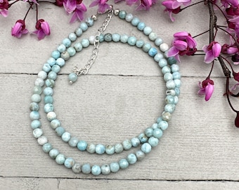 5mm Faceted Beaded Larimar and Sterling Silver Silver Necklace - LAST ONES!