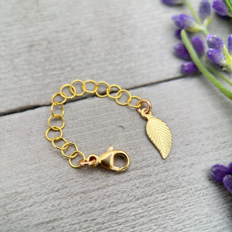 14k Yellow Gold Fill Necklace Extender with Feather/Leaf Charm - Custom Length 1–6 Inch - Perfect for Layered Necklaces, Bracelets & Anklets image 6